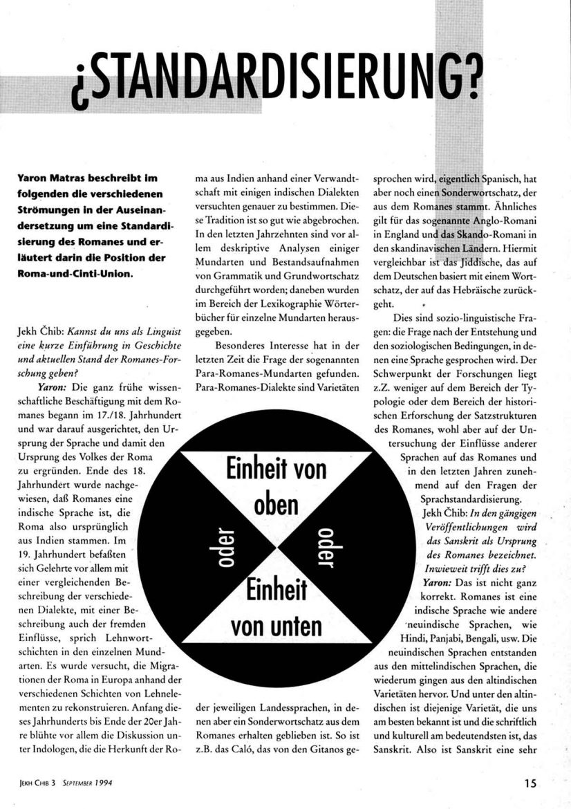 Redaktionelle Mitarbeit und Gestaltung der Zeitung Jekh Chib Nummer 3