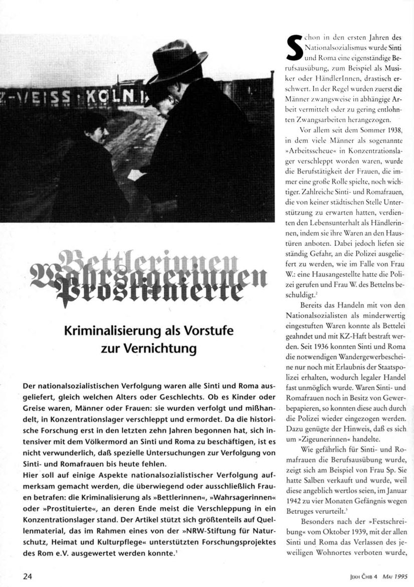 Gestaltung der Zeitung Jekh Chip - Artikel zur Kriminalisierung im dritten Reich