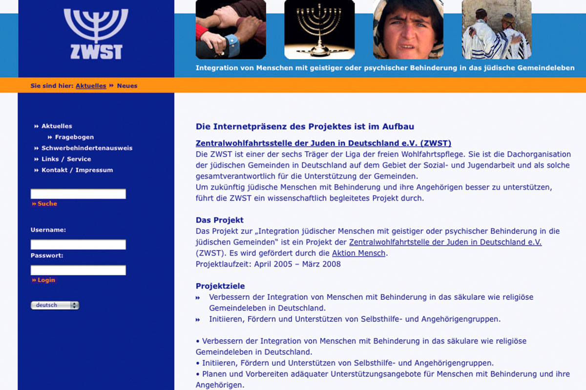 Webseite der ZWST für behinderte Menschen