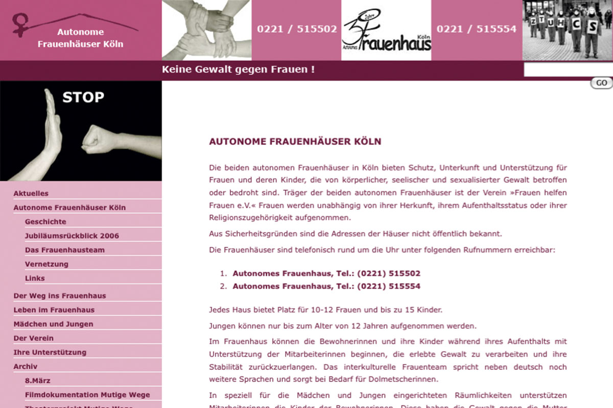 Webseite der Autonomen Frauenhäuser Kölns