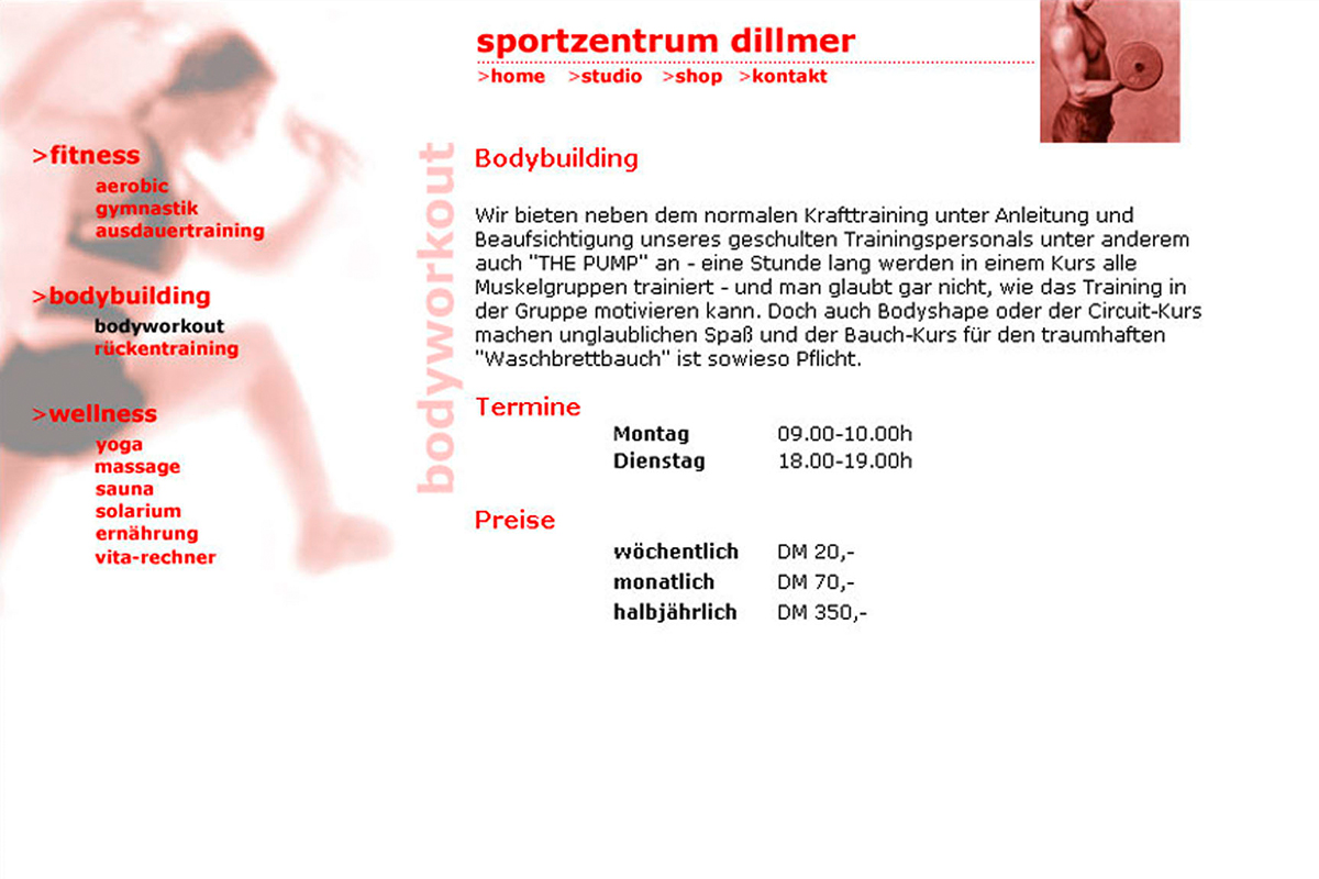 Webseitenentwurf für ein Fitness-Studio