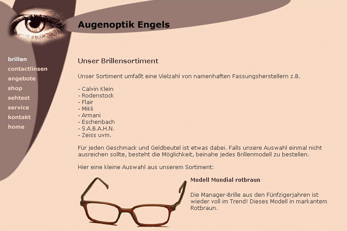 Webseitenentwurf für einen Augenoptiker
