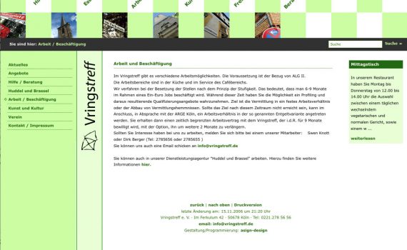 Webseite für den Vringstreff Köln